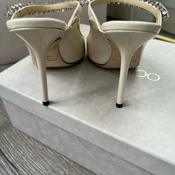 Jimmy Choo Bing 100 Ivory Patent Leather Mules with Crystal Strap - Picture 11 of 15